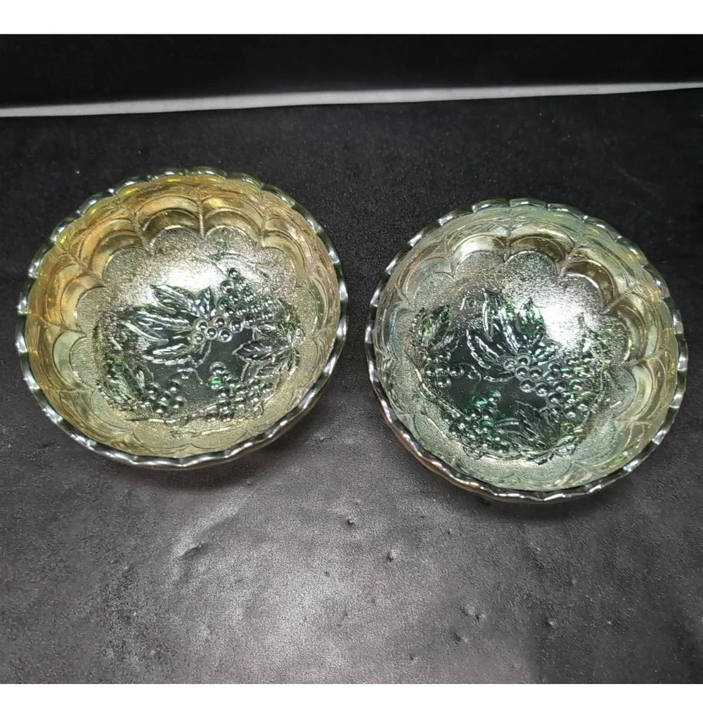 Imperial Glass Helios Carnival Bowls, Set of 2, Vintage Leaf‎ & Grape Pattern